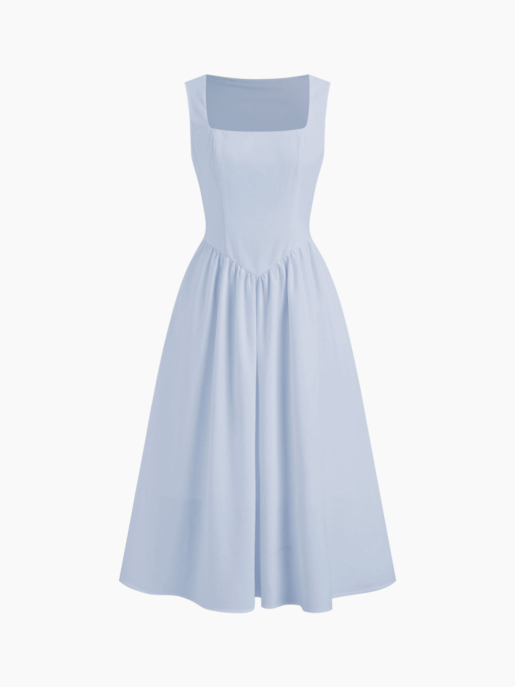 Linen-blend Square Neck Ruffle Midi Dress