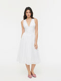 Cotton V-neck Broderie Anglaise Floral Lace Trim Button Midi Dress