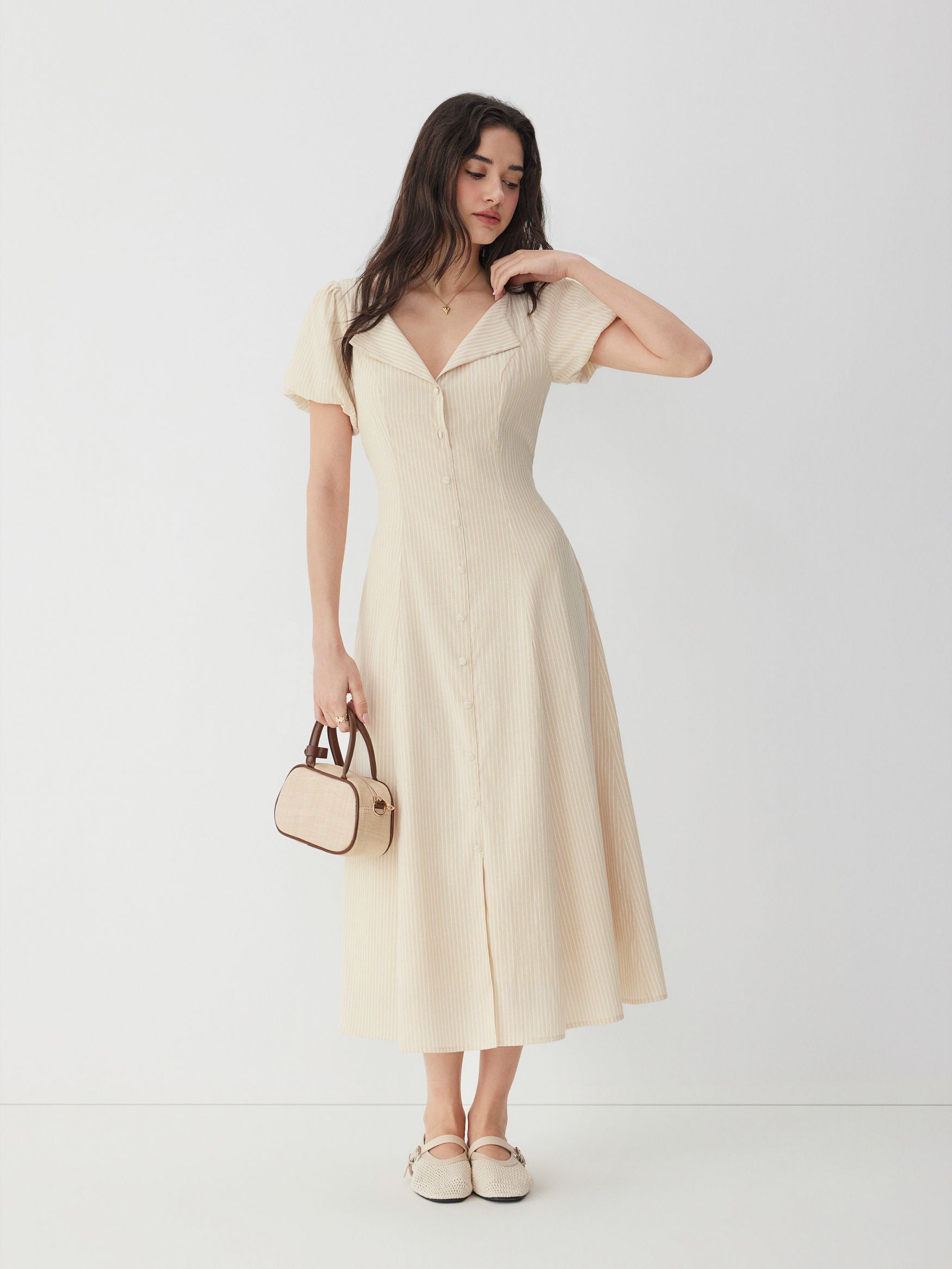 Cotton-blend Striped Ruched Tie Back Maxi Dress