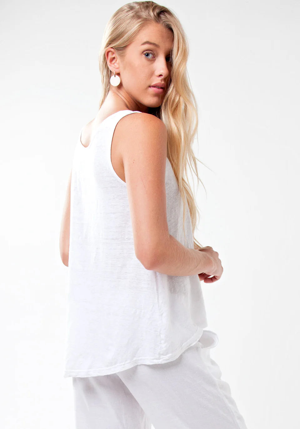 Linen Tank Top With Jewel Neckline