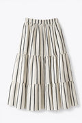 Striped Flowy Tiered Midi Skirt in White/Black Stripe