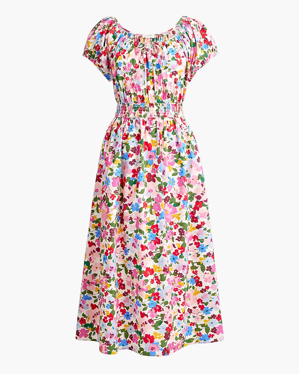 Floral smocked-waist midi dress
