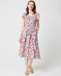 Floral smocked-waist midi dress
