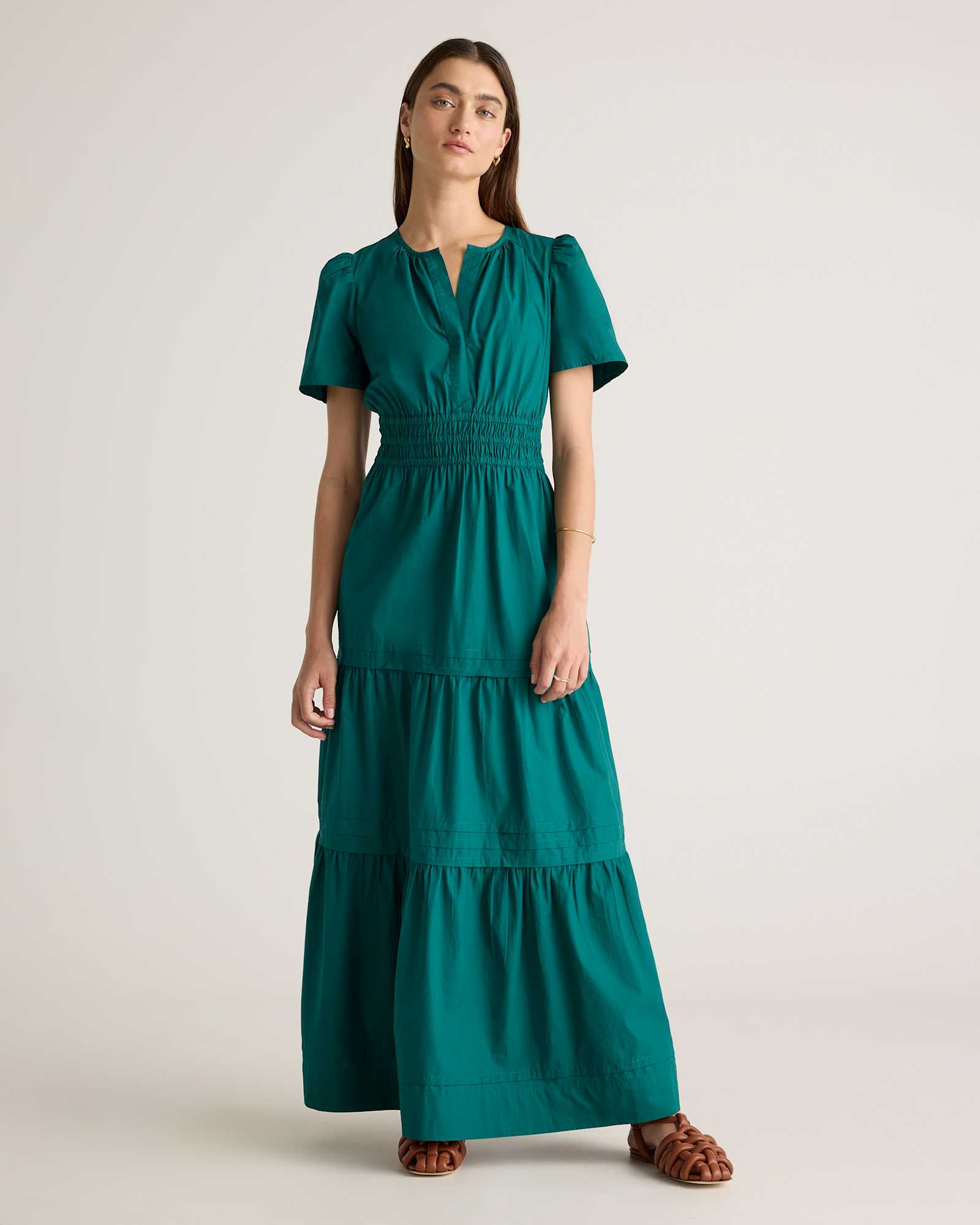 100% Organic Cotton Poplin Tiered Maxi Dress