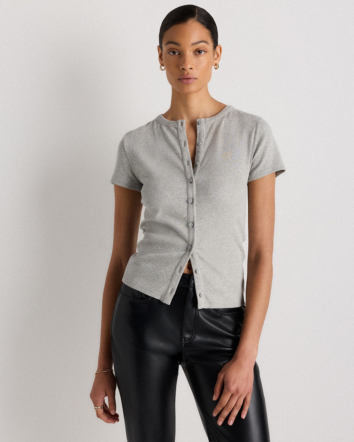Organic Cotton Micro-Rib Button Tee