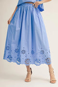 Elastic Waist Eyelet Midi Skirt